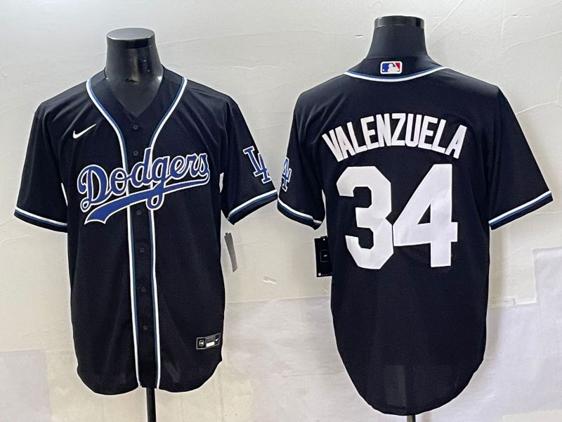 Men 2025 Los Angeles Dodgers #34 Valenzuela Black Three generations Fashion Nike MLB Jersey style 7041